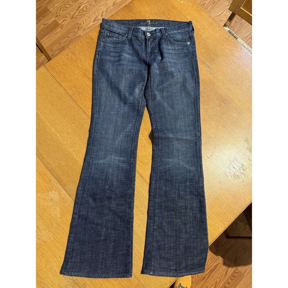 7 For All Mankind Women's Low Rise Flare Jeans Blue Denim Size 29 30x33 EUC - Picture 1 of 10